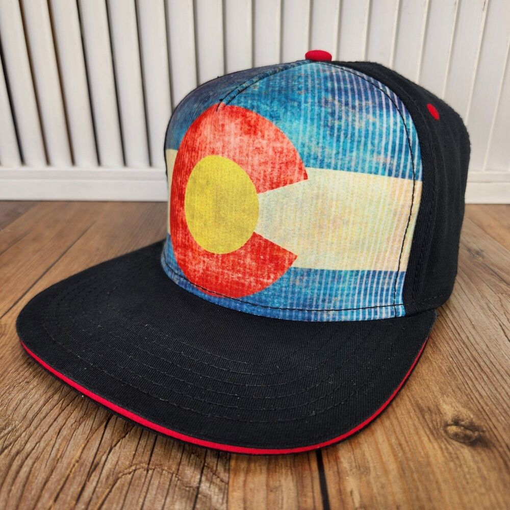 Robin Ruth Colorado State Flag Print Snapback Baseball Cap Black Flat Bill Hat